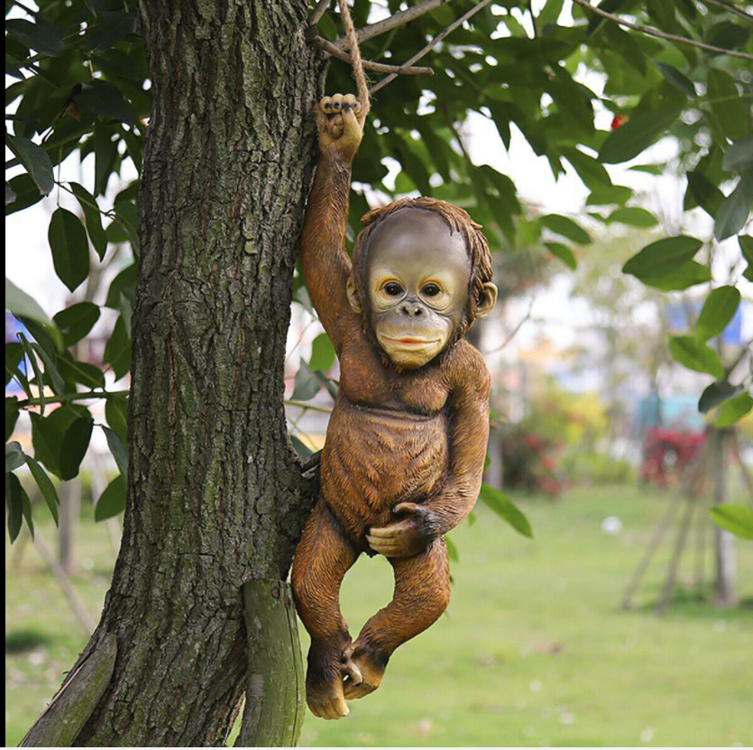 Small Monkey Resin Garden Statue | Outdoor Décor Figurine Garden Resin Figurine Oasis Select