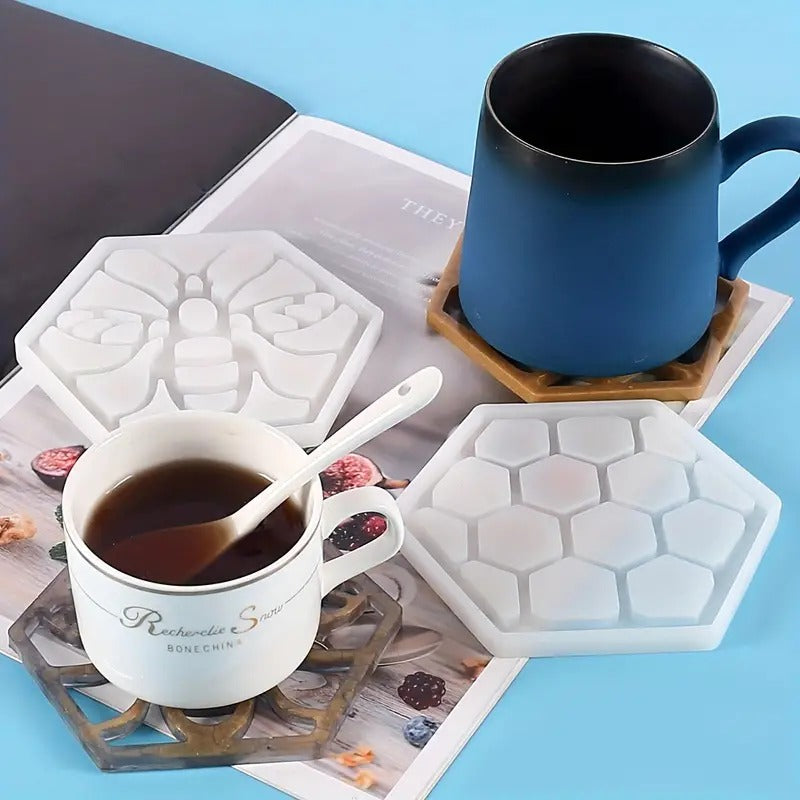 Bee Honeycomb Epoxy Coaster Silicone Mold Set – 2pcs DIY Epoxy Resin Mold Oasis Select