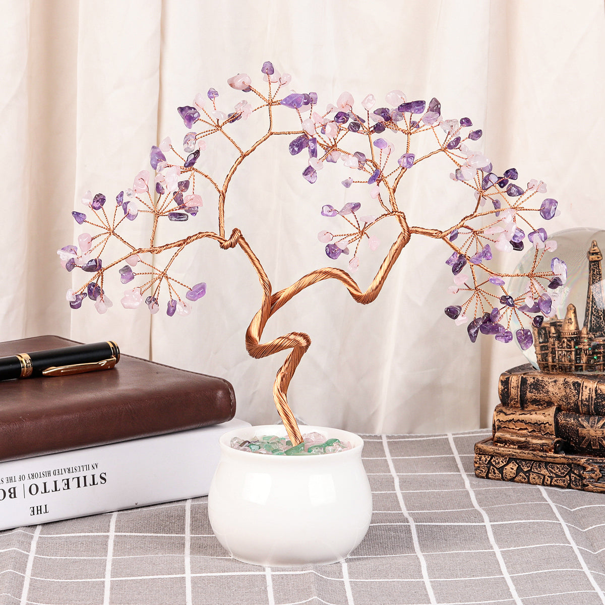 Natural Crystal Stone Tree with Ceramic Pot | Home Decor Crystal Decorative Tree Oasis Select