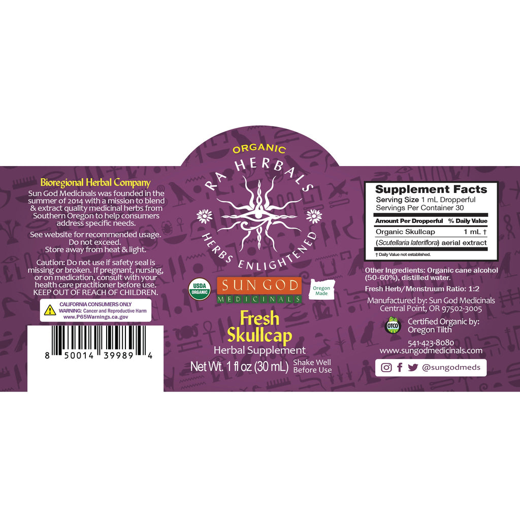 Organic Fresh Skullcap Tincture | Ra Herbals Herbal Supplement Herbal Tincture Oasis Select