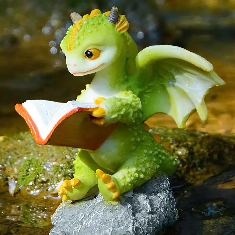 Cartoon Dinosaur Reading Book Resin Figurine | Home Decor Resin Figurine Oasis Select
