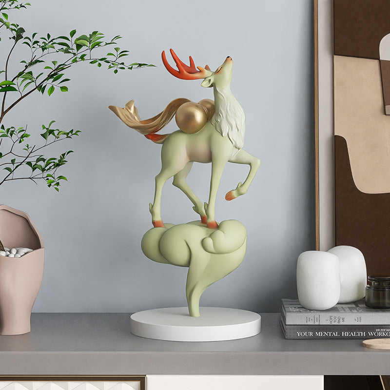 Elegant Resin Deer Figurine | Luxury Home Decor & Gift Decorative Figurine Oasis Select Fulu Double Full Desktop Ornaments-Cyan [Height 39cm]]