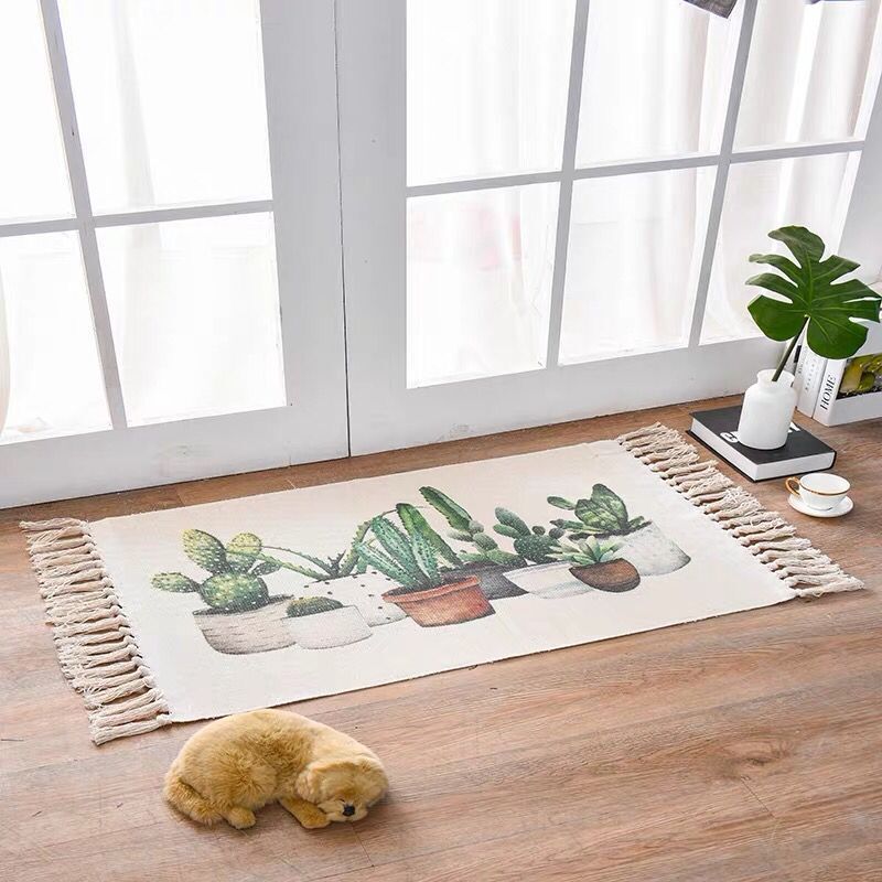 Nordic Cotton Linen Area Rug – Non-Slip, 60×90cm, 11 Designs Cotton Linen Area Rug Oasis Select Cactus 60x90