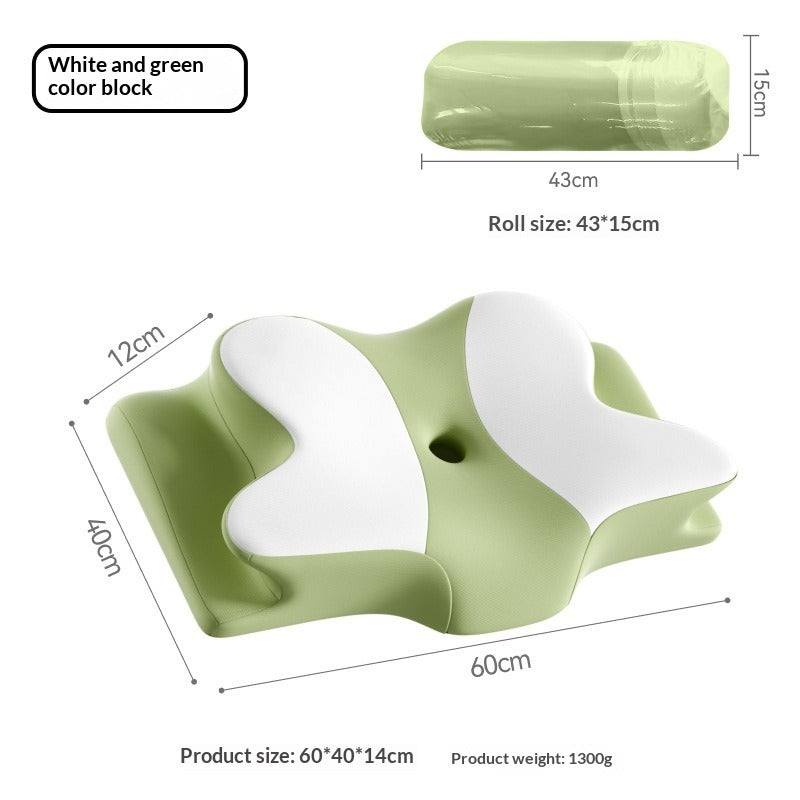 Slow Rebound Memory Foam Pillow – Ergonomic Cervical Support Memory Foam Pillow Oasis Select Green And White 60X40X12cm