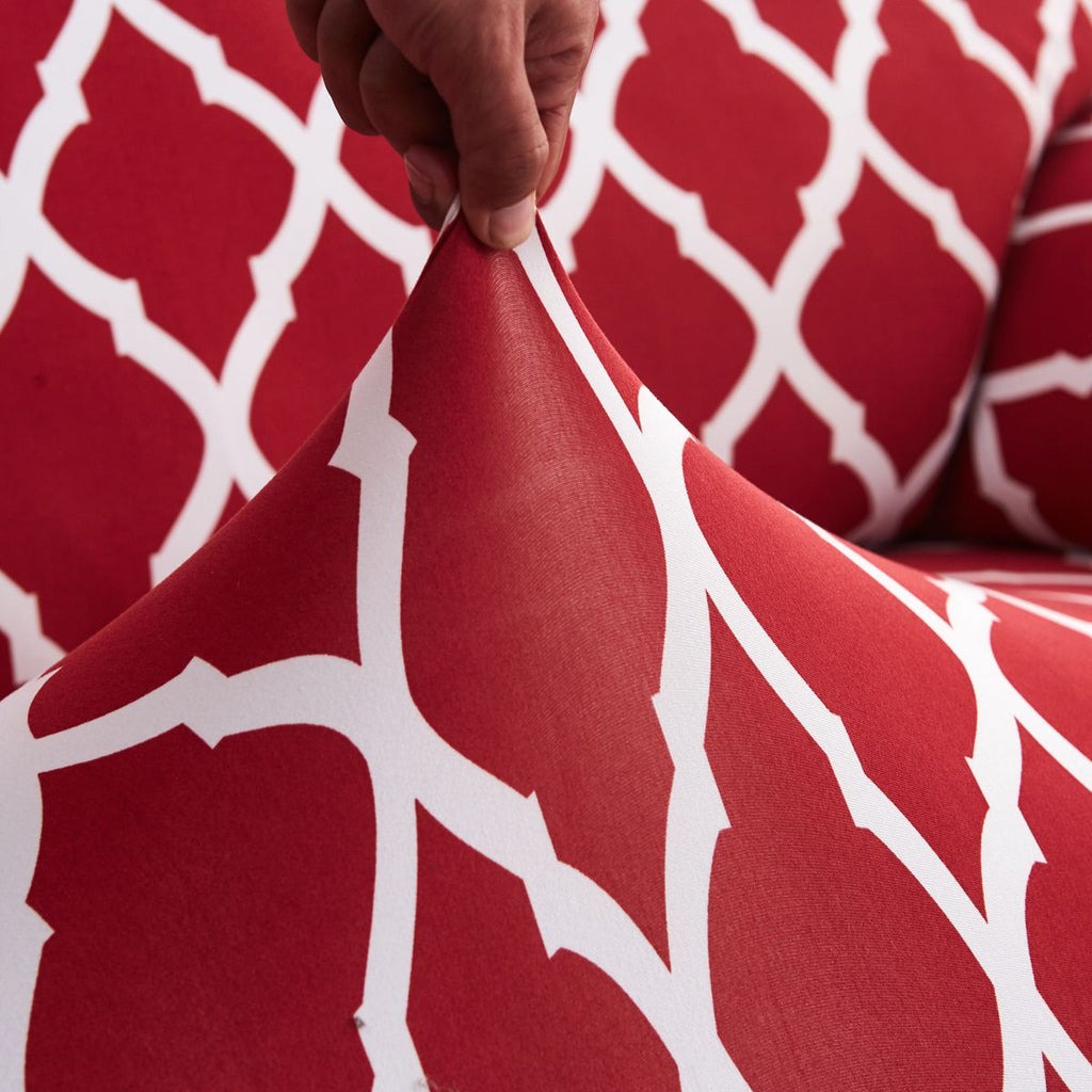 Red Elastic Sofa Cover | Floral Polyester Spandex Slipcover Sofa Slipcover Oasis Select