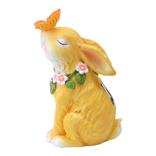 Solar Powered Rabbit & Butterfly Garden Ornament | Resin Statue Solar Garden Ornament Oasis Select Yellow