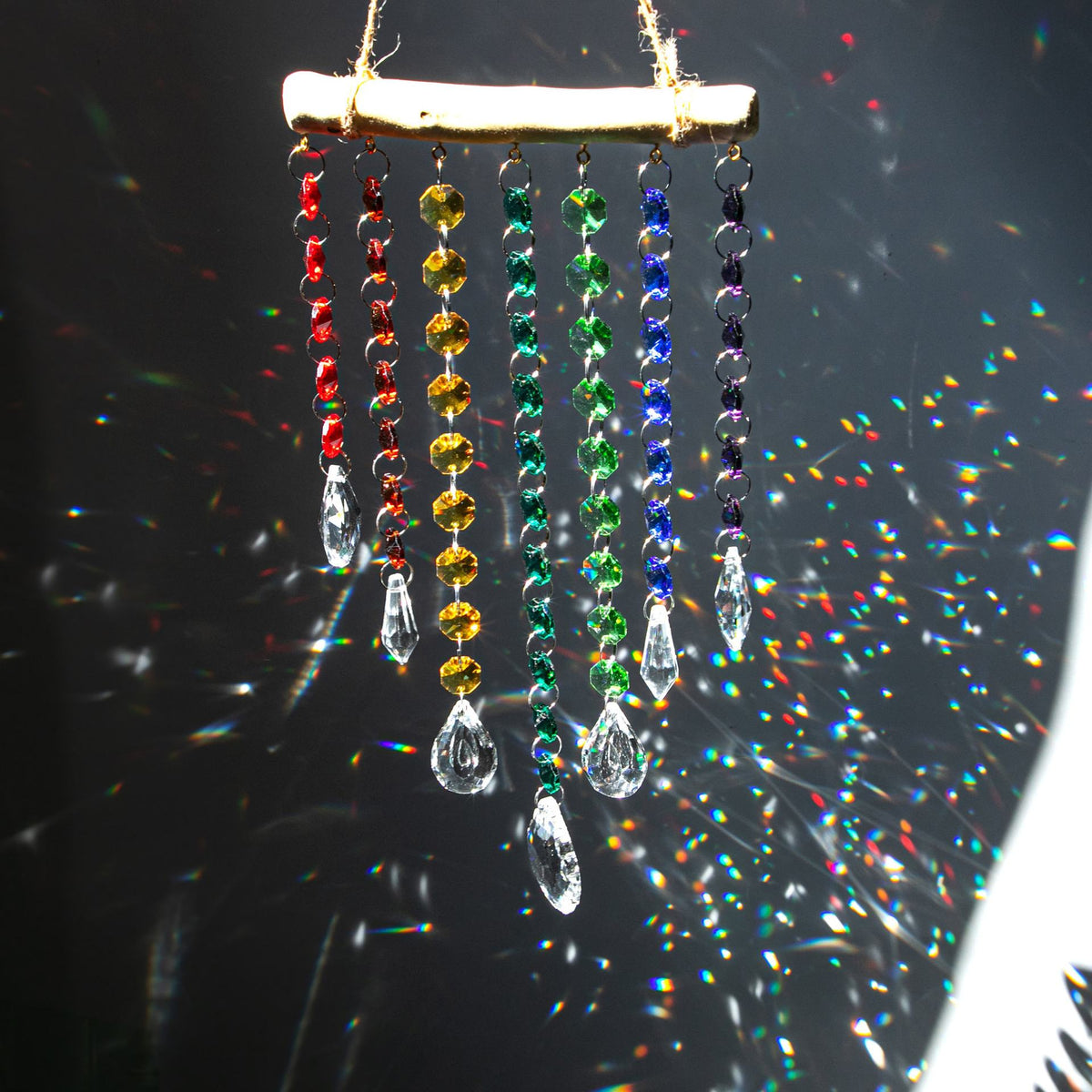 Crystal Wind Chime with Wooden Sticks – Colorful Home Decor Crystal Wind Chime Oasis Select