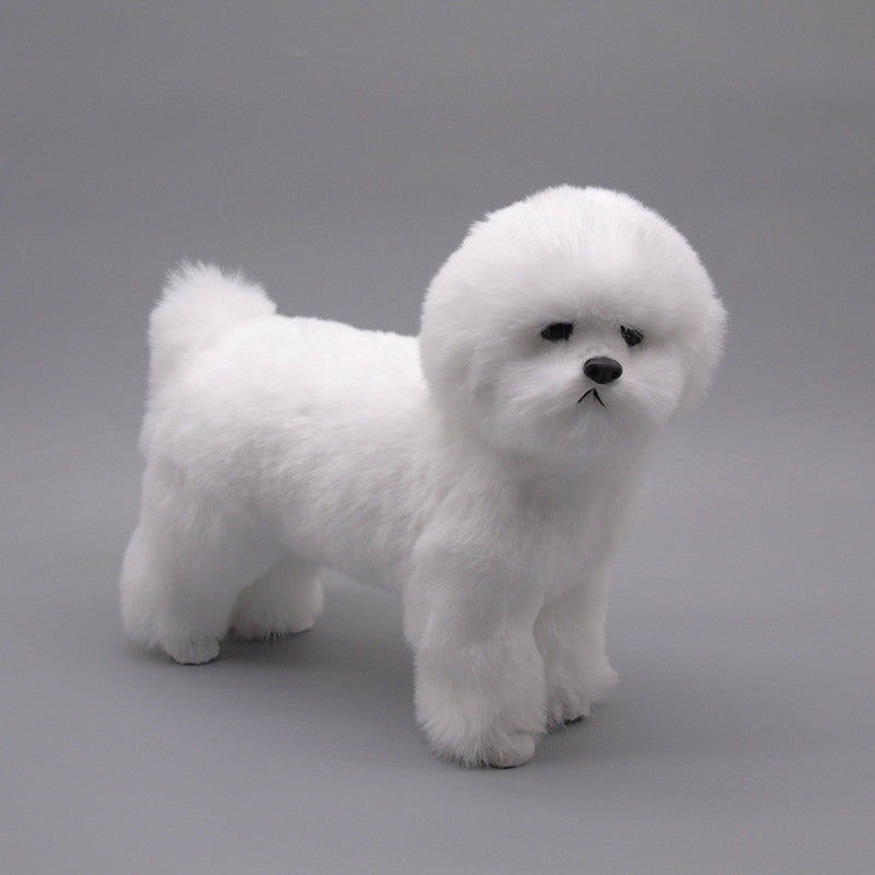 Realistic Plush Bichon Frise Dog Model | Lifelike Home Décor Decorative Dog Figurine Oasis Select Stand Bichon