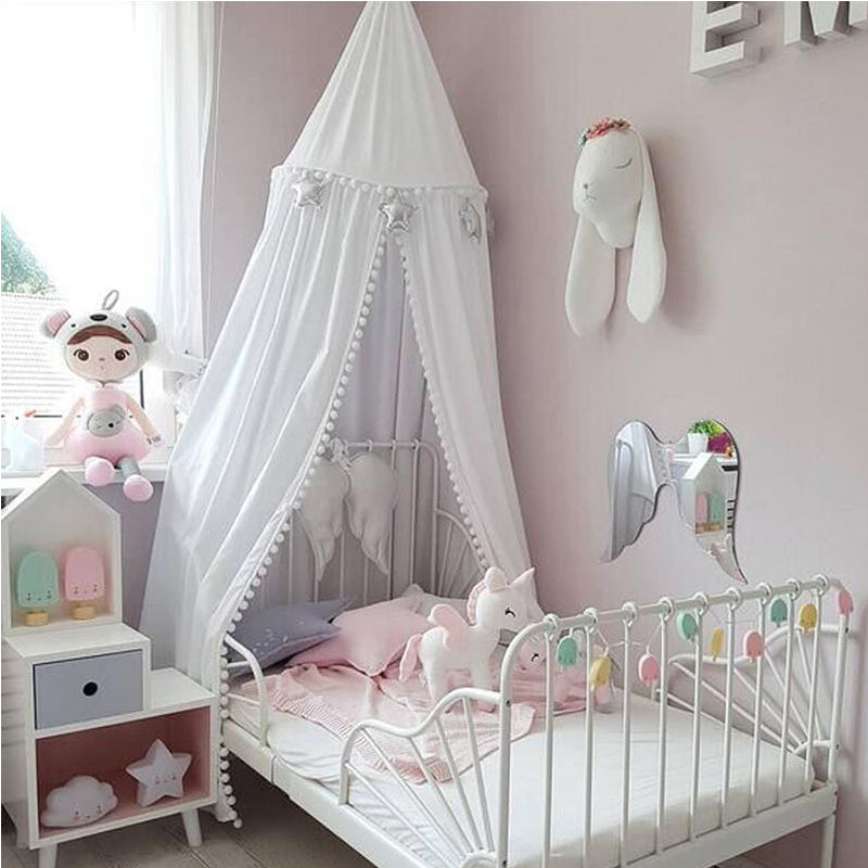 Kids Pom Pom Canopy Bed Tent & Mosquito Net | 240cm Dome Kids Bed Canopy Oasis Select
