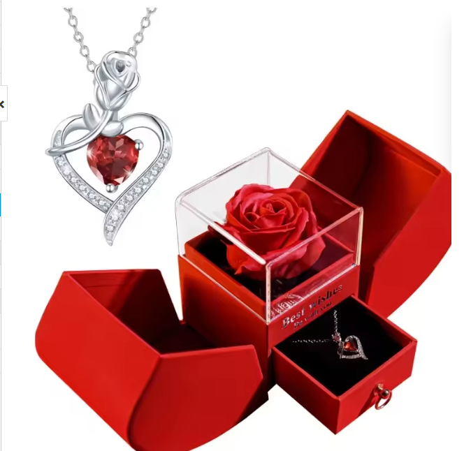 White Gold Necklace with Real Rose – Elegant Pendant Rose Pendant Necklace Oasis Select