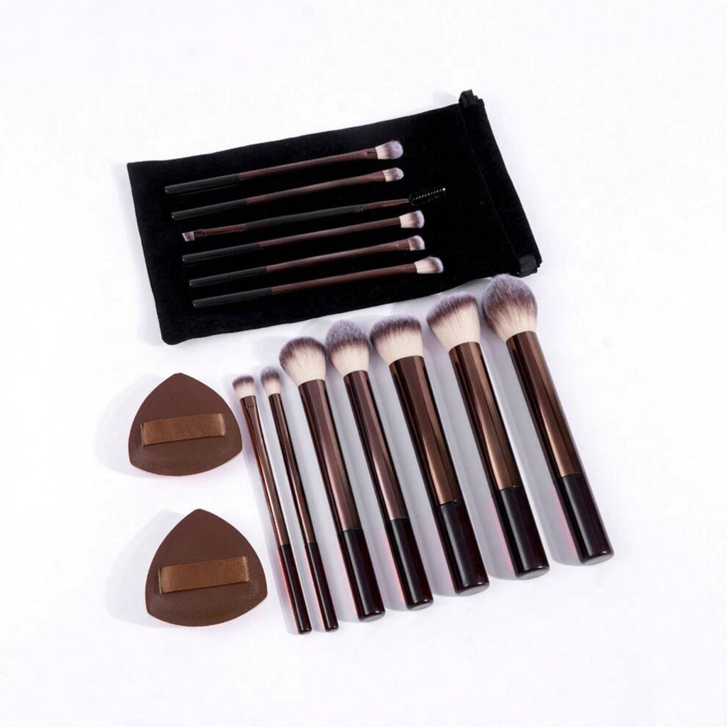 20-Piece Brown Aluminum Makeup Brush Set with Pouch Makeup Brush Set Oasis Select