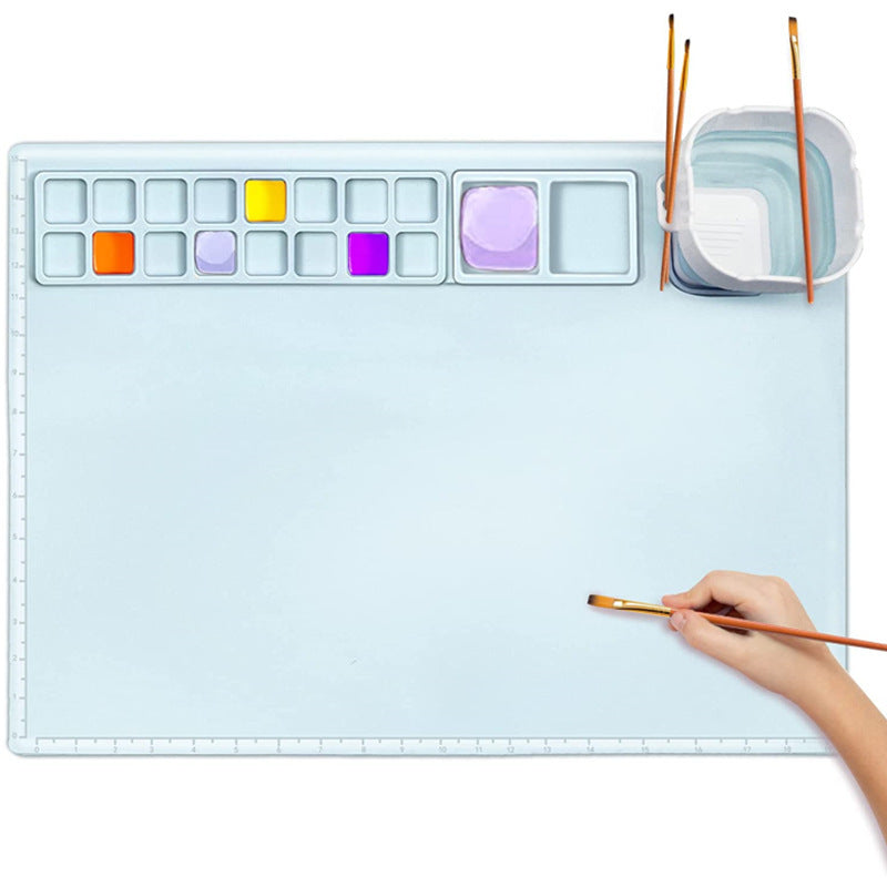 Silicone Drawing Mat for Kids with Palette & Brushes Kids Art Mat Oasis Select Sky blue + wash cup