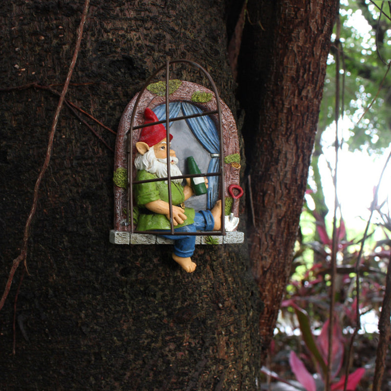 Whimsical Elf Tree Hugger Garden Sculpture | Gnome Lawn Decor Garden Sculpture Oasis Select