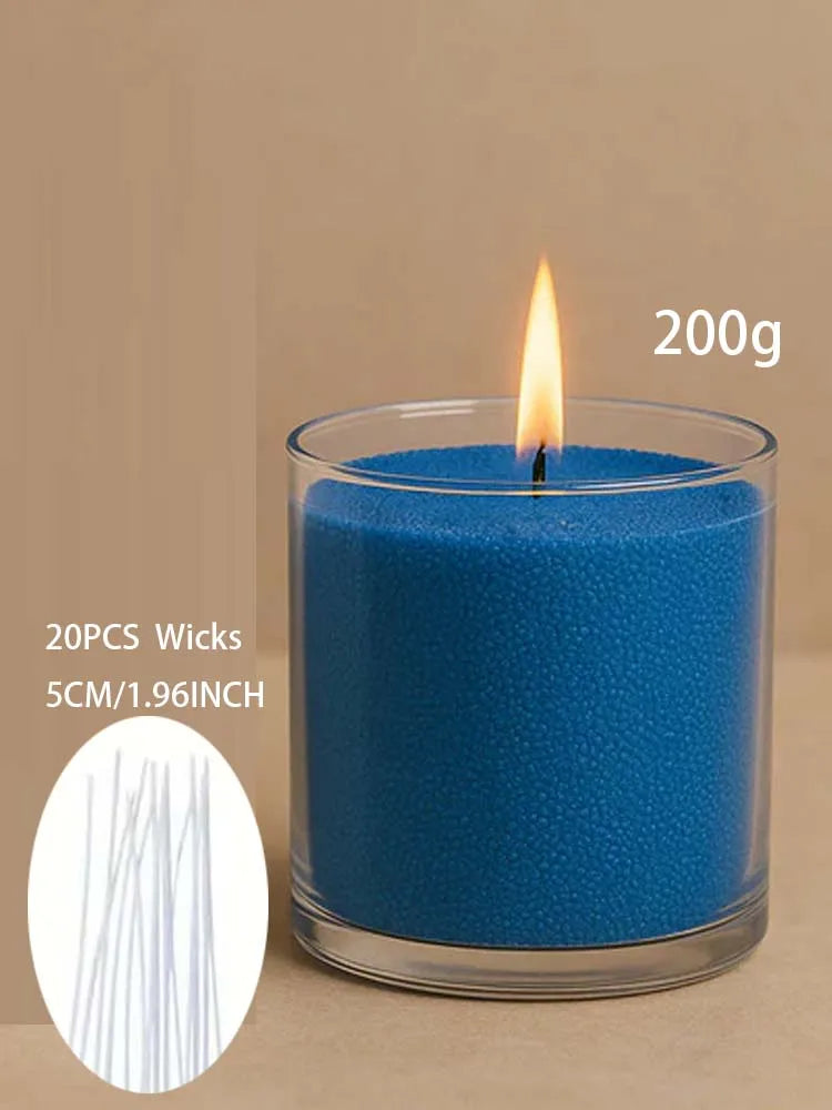 200G 6Colors Sand Wax Ice Flower Wax DIY Candle Making with 20pcs Wick Snowflake Wax Pearl Candles Sand Painting Materials Oasis Select 200g blue 20pcswick