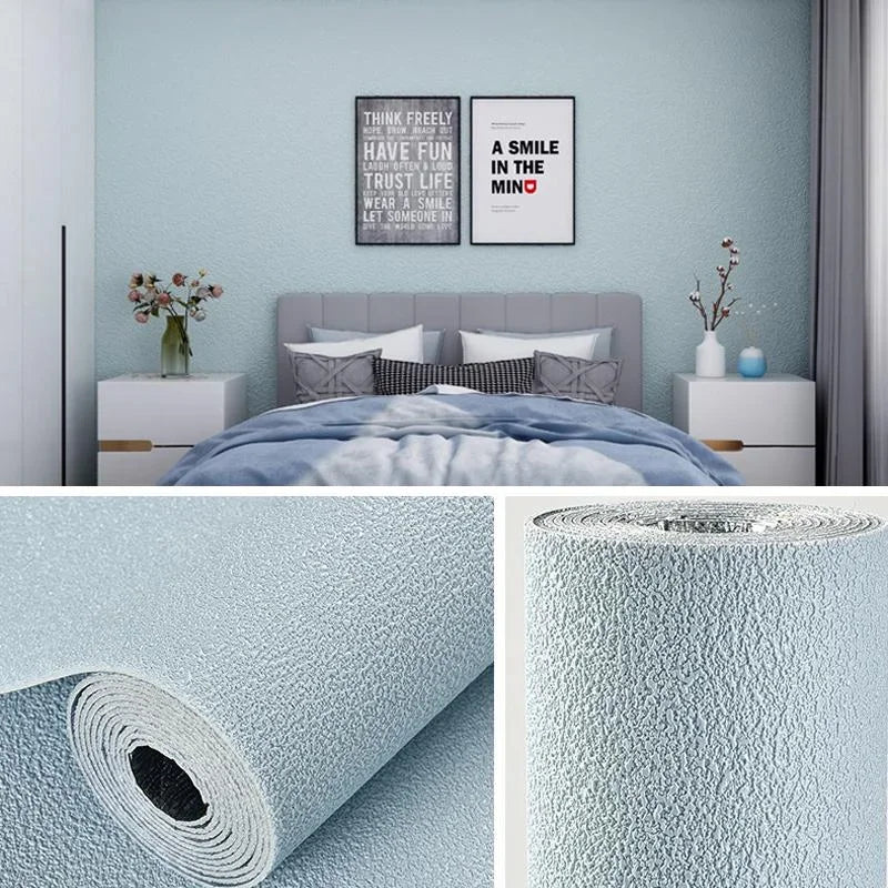 50cm Wide Self-Adhesive PVC 3D Linen Foam Solid Color Thickened Waterproof Background Wall Decoration Wallpaper/Wall Sticker. Oasis Select light blue 50cmX10m
