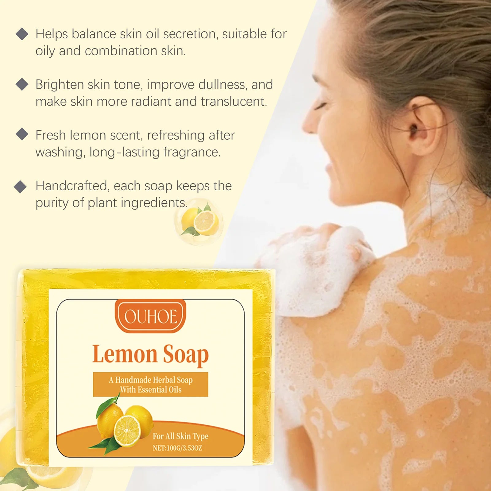 100G Lemon Scent Body Soap Oil Control Refreshing Moisturizing Skin Cleaning Pores Brightening Natural Body Washing Soap Oasis Select