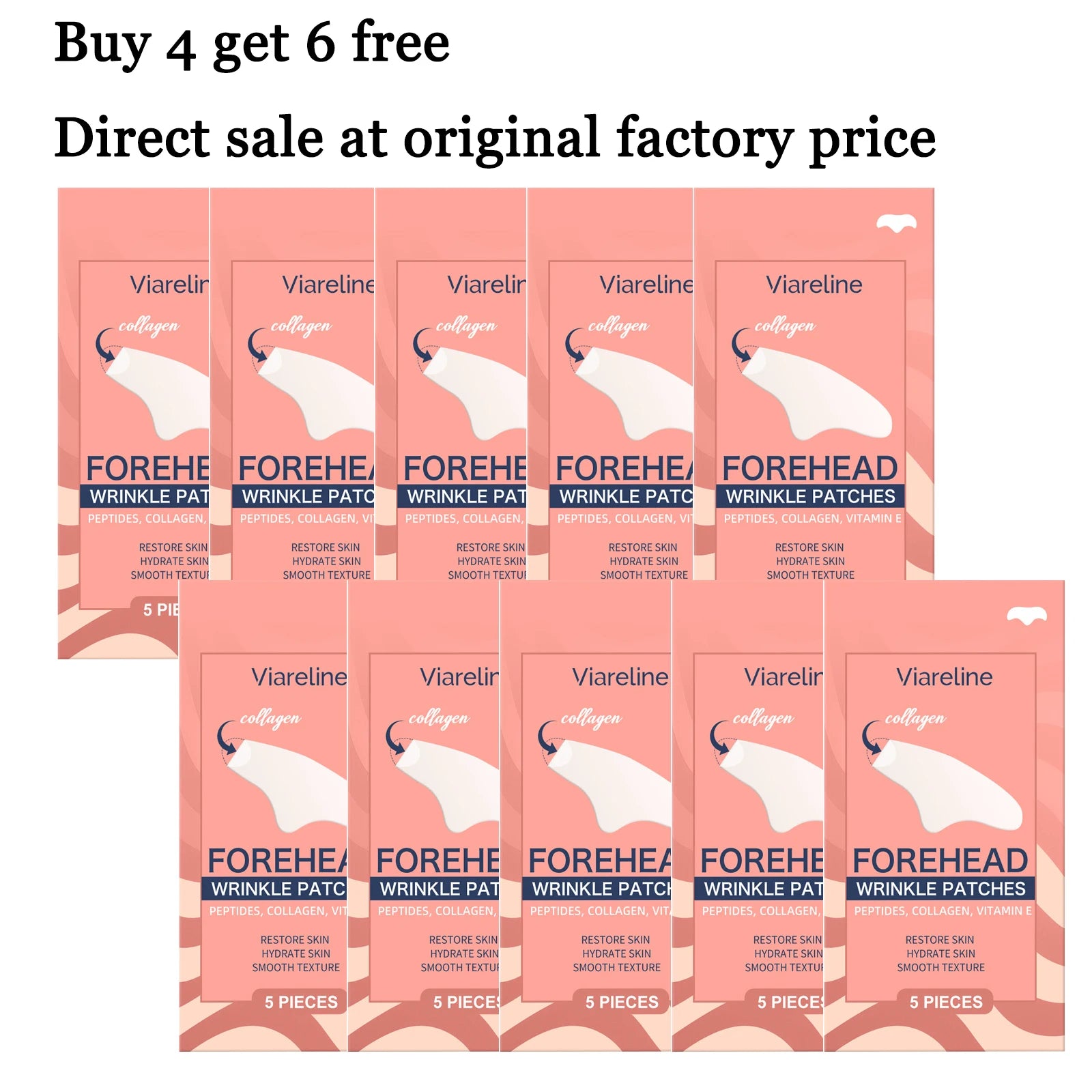 5PCS Collagen Forehead Patches Deep Moisturizing Remove Wrinkles Improve Skin Texture Enhance Firmness Smooth Forehead Care Mask Oasis Select 10 boxes United States