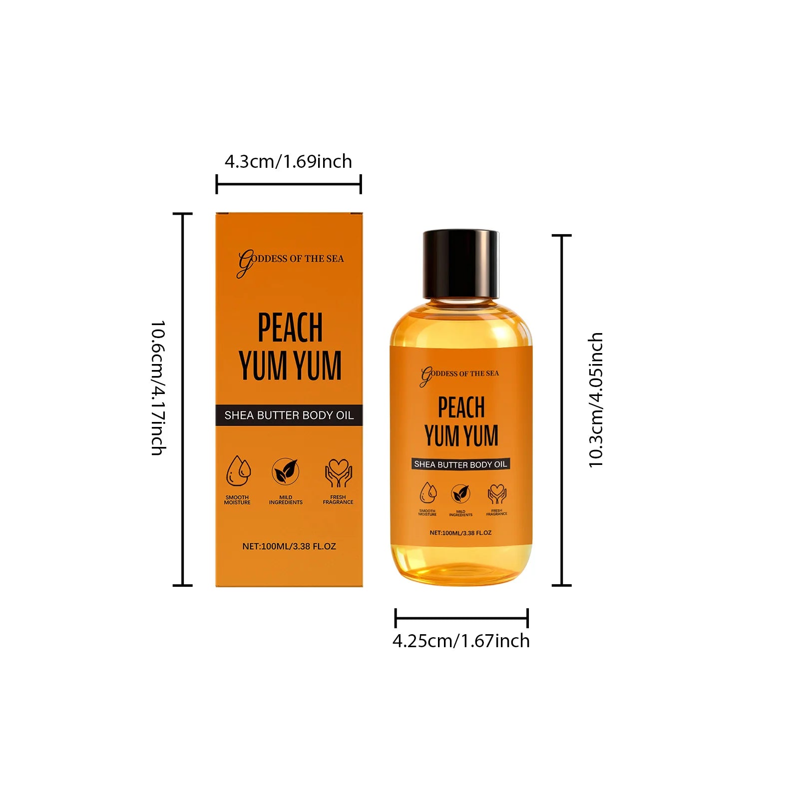 100ML Peach Shea Butter Body Oil Deep Moisturizing & Nourishing Enhance Skin Elasticity Lightweight Fast Absorbing Essence Oil Oasis Select