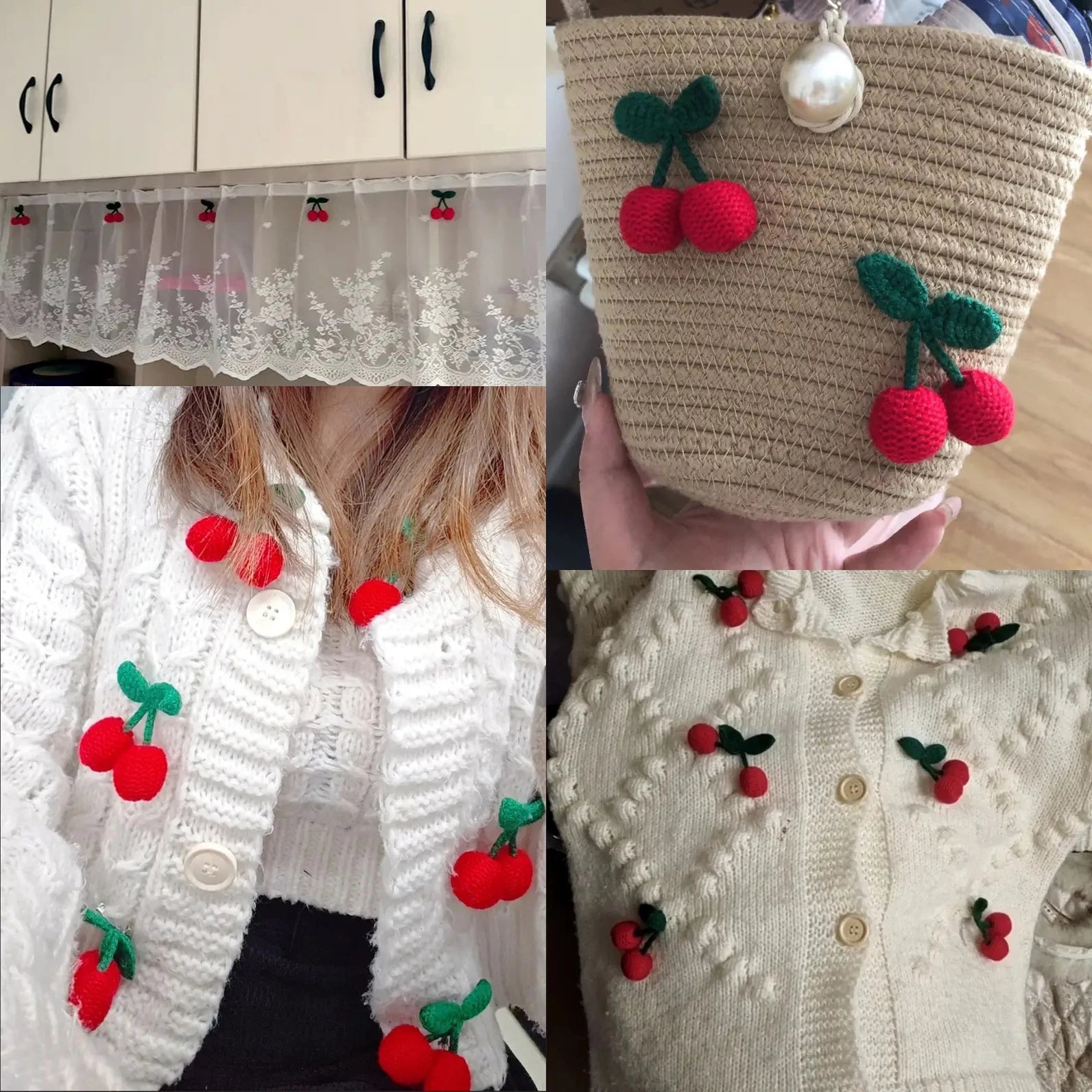 Handmade Crochet Cherry Brooch Set of 2 – DIY Knit Appliques