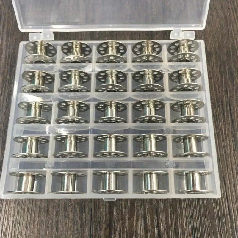 25-Pack Sewing Machine Bobbins with Storage Box