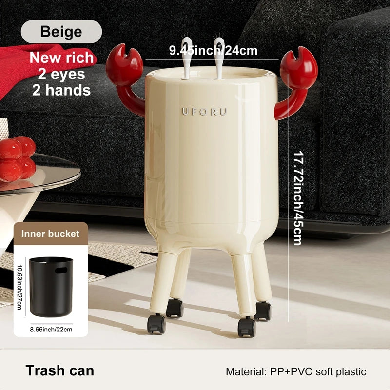 Trash can, large-capacity lidded wastebasket, cute crab-shaped design, perfect for home decor, kitchen trash can, bathroom waste Oasis Select WHITE