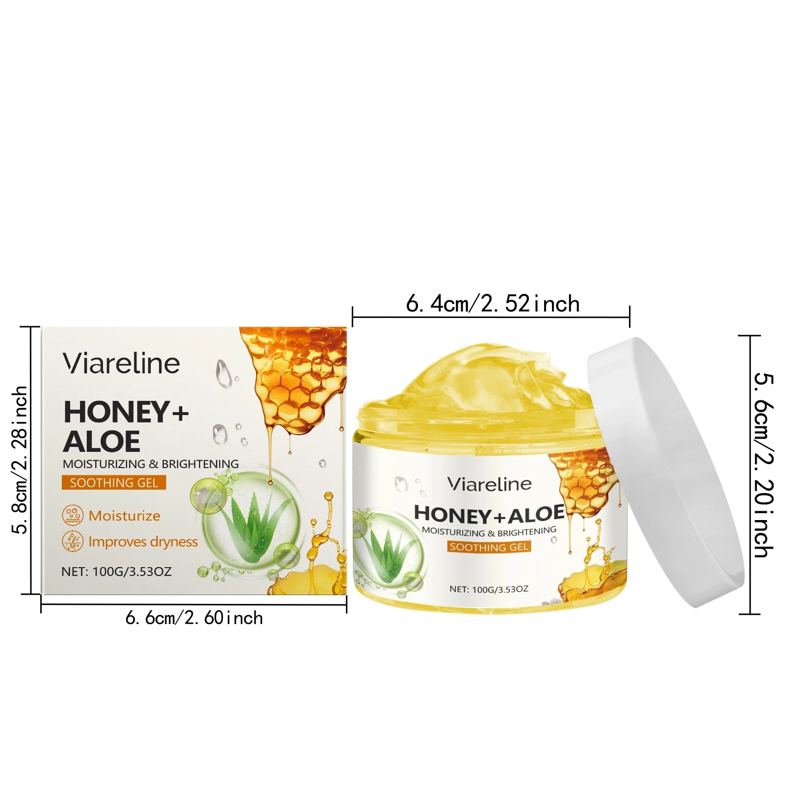 Viareline Honey Aloe Vera Face Gel Repair Sunburn Skin Moisturizing Relief Redness Reduce Dryness Oil Control Soothing Skin Gel Oasis Select