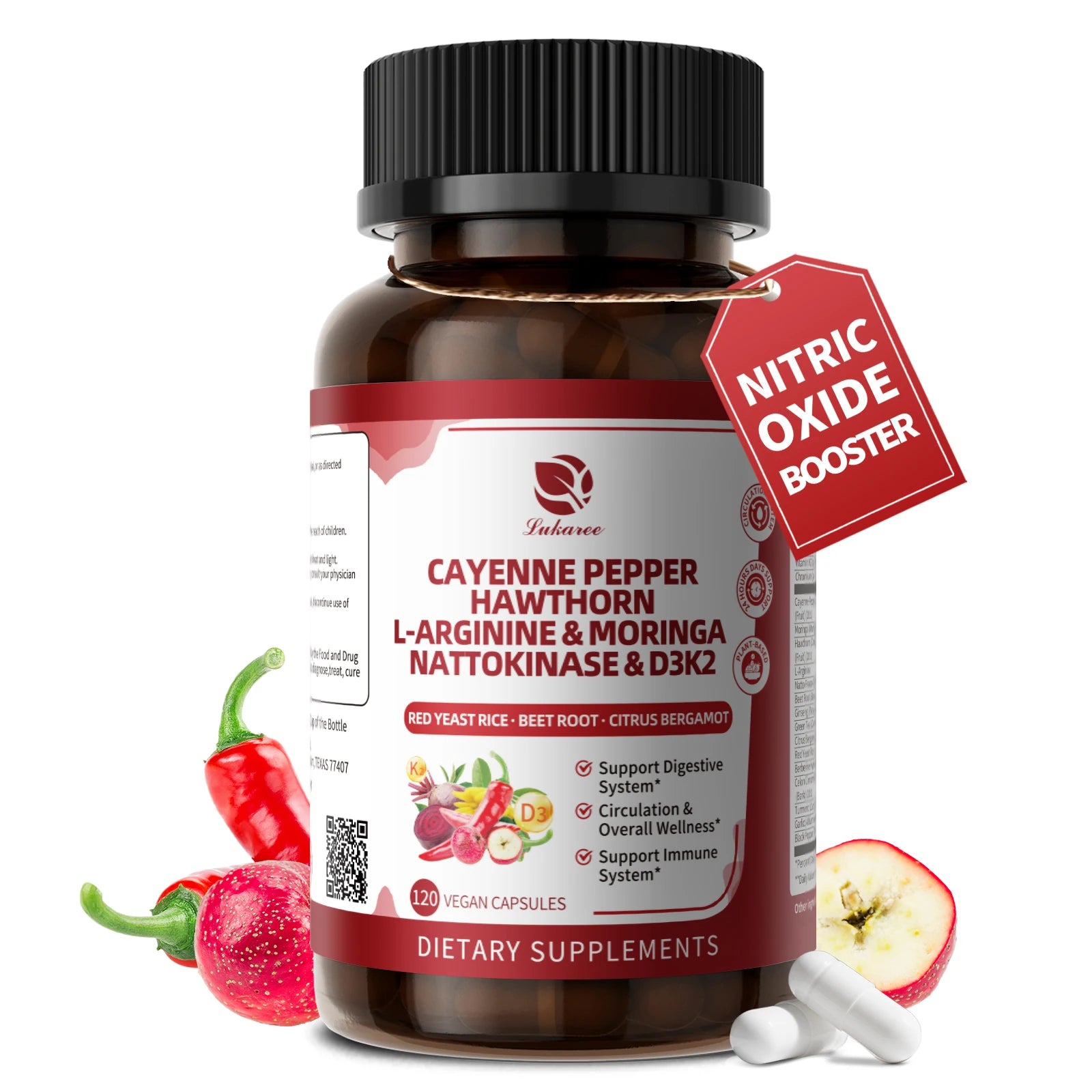 Lukaree 18 in 1 Cayenne Pepper Capsules Support Digestive & Immune Health System Circulation & Overall Wellness Oasis Select