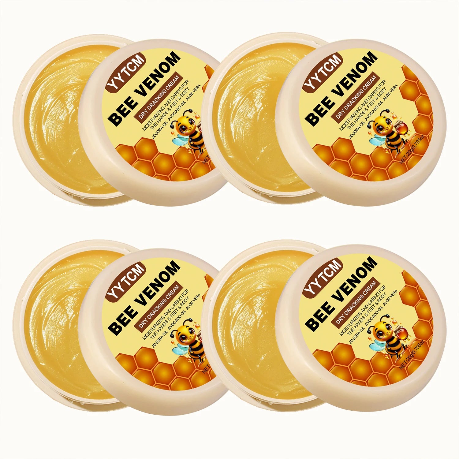 Bee Venom Dry Crack Moisturizing Cream, Hydrating & Nourishing for Autumn Winter, Smooth & Soft Skin Care, Hydrating Foot Cream Oasis Select 4Pcs 20g