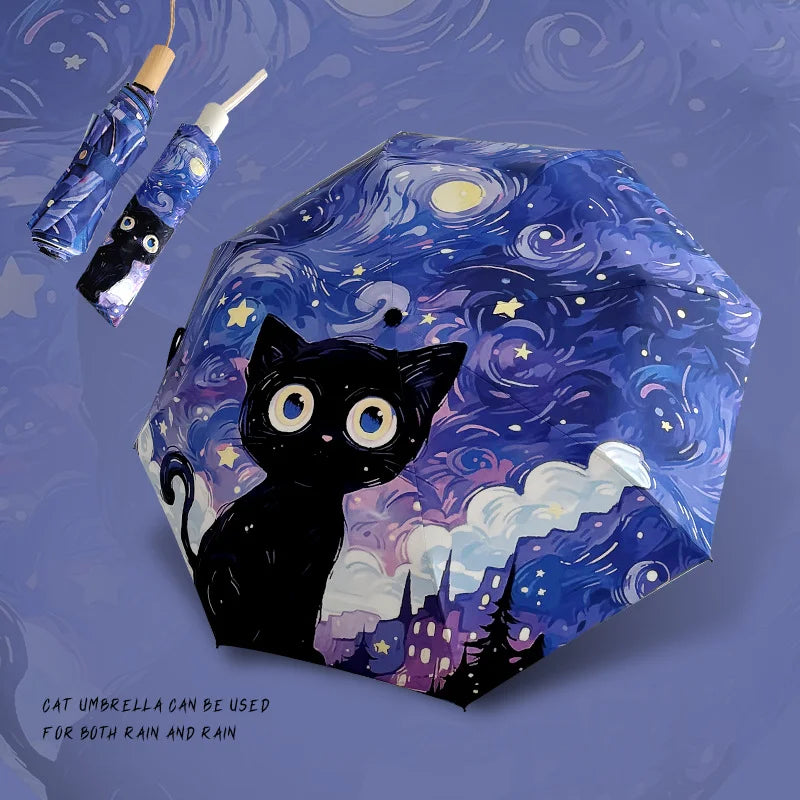 Purple Cartoon Cat Folding Umbrella Professional Sun Protection and UV Protection Umbrella Suitable for Sunny and Rainy Days. Oasis Select