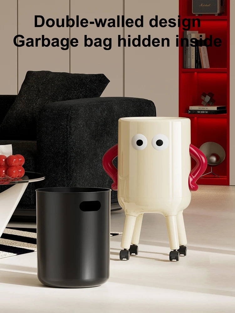 Trash can, large-capacity lidded wastebasket, featuring a figure with hands on hips, ideal for home decor, kitchen trash can, ba Oasis Select