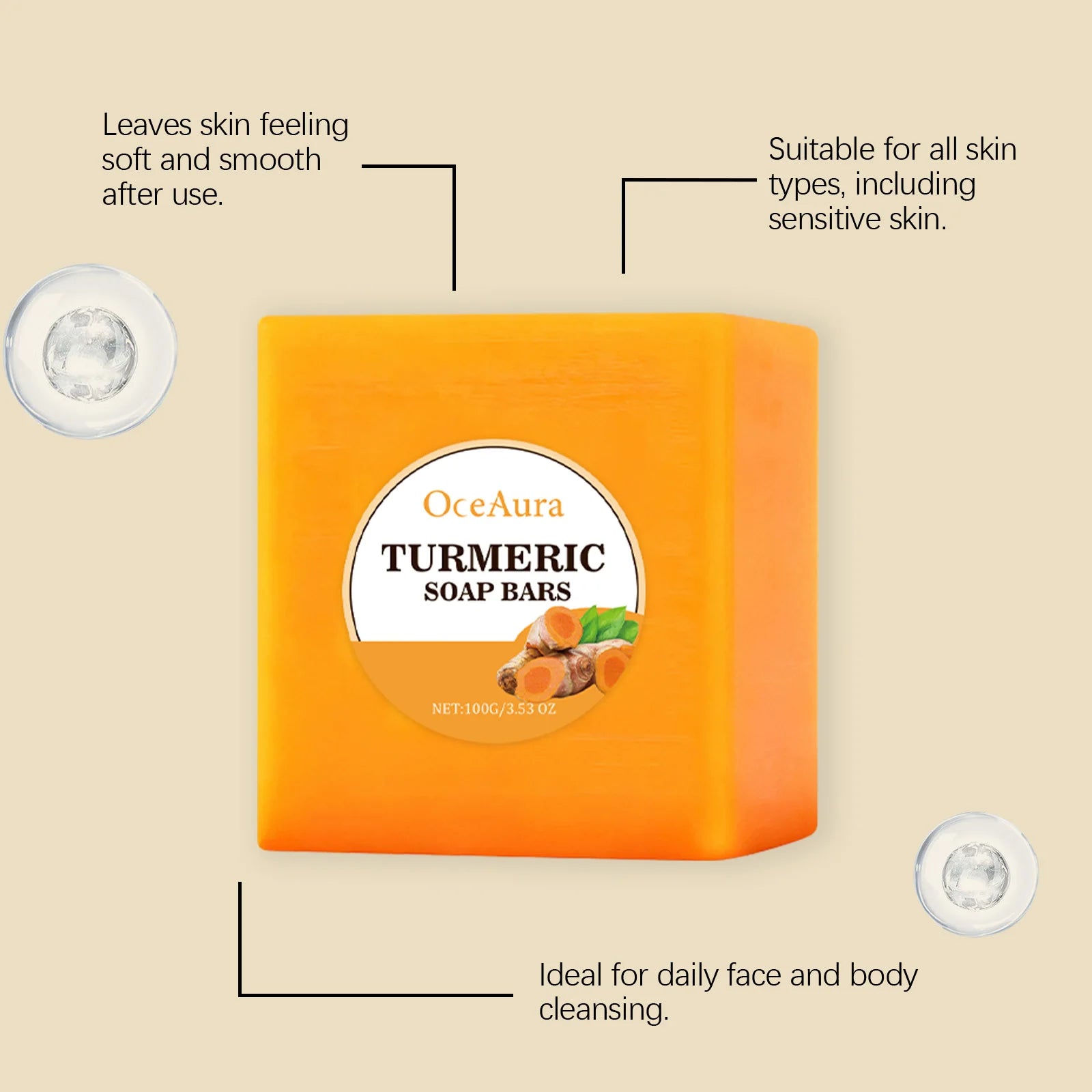 100G Turmeric Body Cleaning Soap Gentle Remove Dead Skin Deep Moisturizing Oil Control Improve Smoothness Softening Body Soap Oasis Select