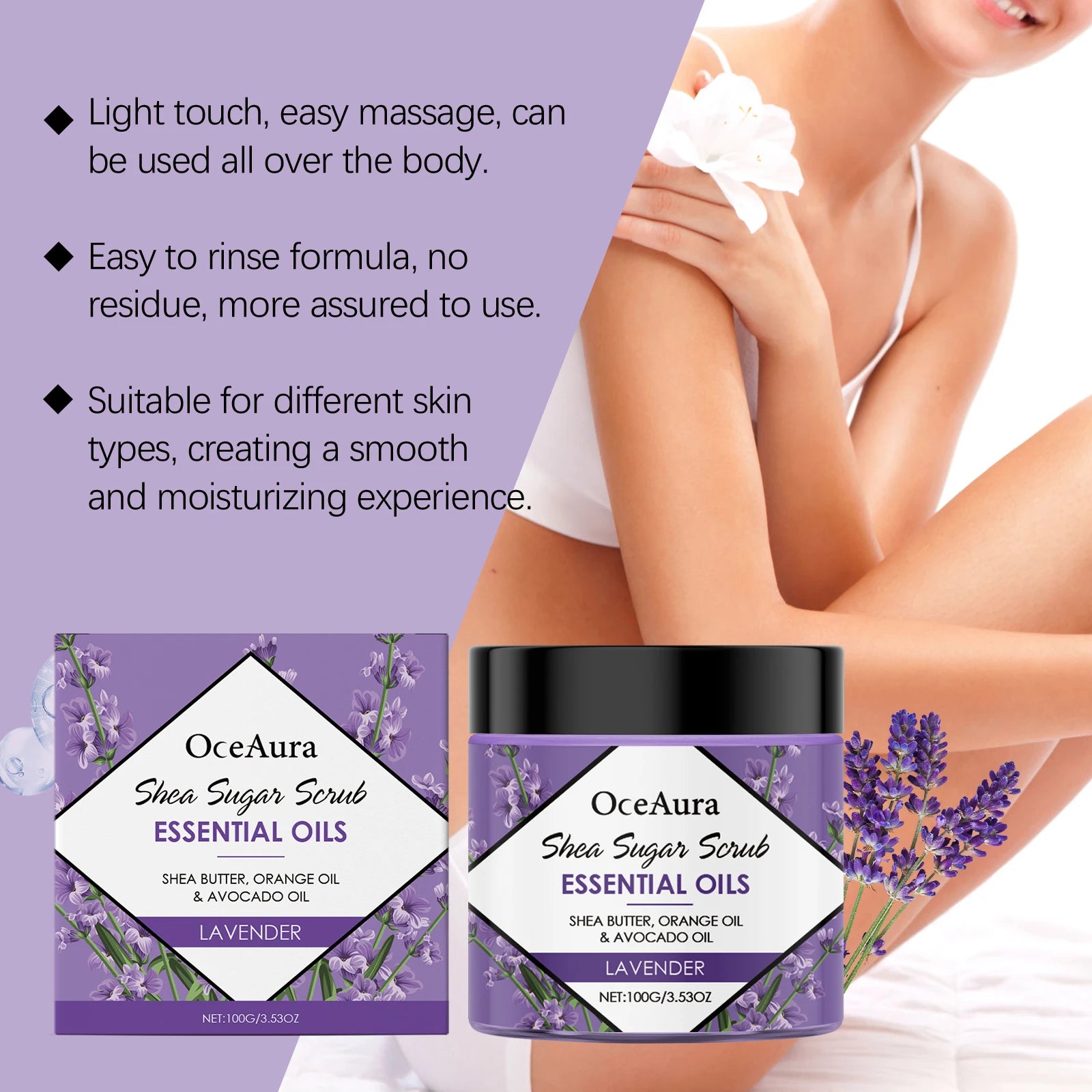 100G Lavender Body Scrub Gentle Exfoliating Skin Refreshing Moisturizing Enhance Smoothness Pore Shrink Daily Hydrating Scrub Oasis Select