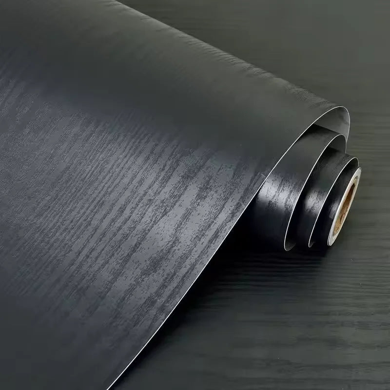 PVC Wood Grain Self-Adhesive Wallpaper Black White Solid Color 55cm Suitable For Wardrobes Kitchen Furniture And Wall Decoration Oasis Select heimuwen 55cmX20m
