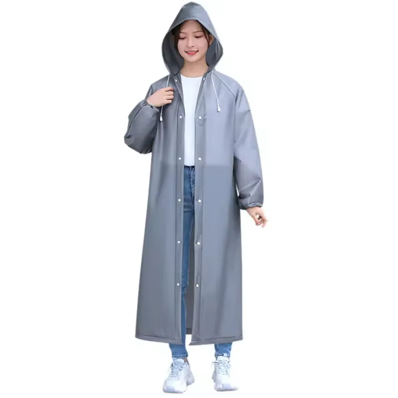 EVA long waterproof raincoat for adults unisex travel hooded raincoat with drawstring suitable for fishing and camping. Oasis Select gray