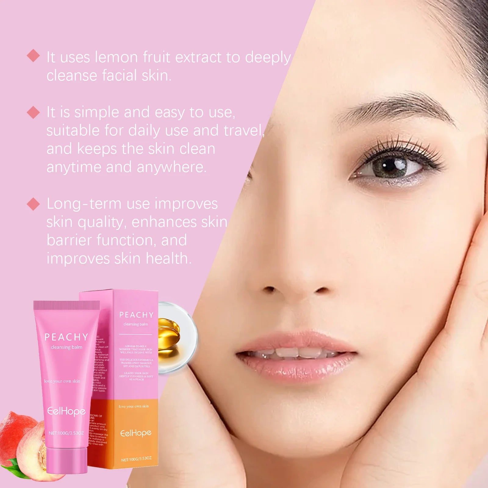 100G Peach Makeup Remover Balm Gentle Dissolve Makeup Dirts Hydrating Skin Non-tight Oil Control Smoothing Soften Makeup Remover Oasis Select