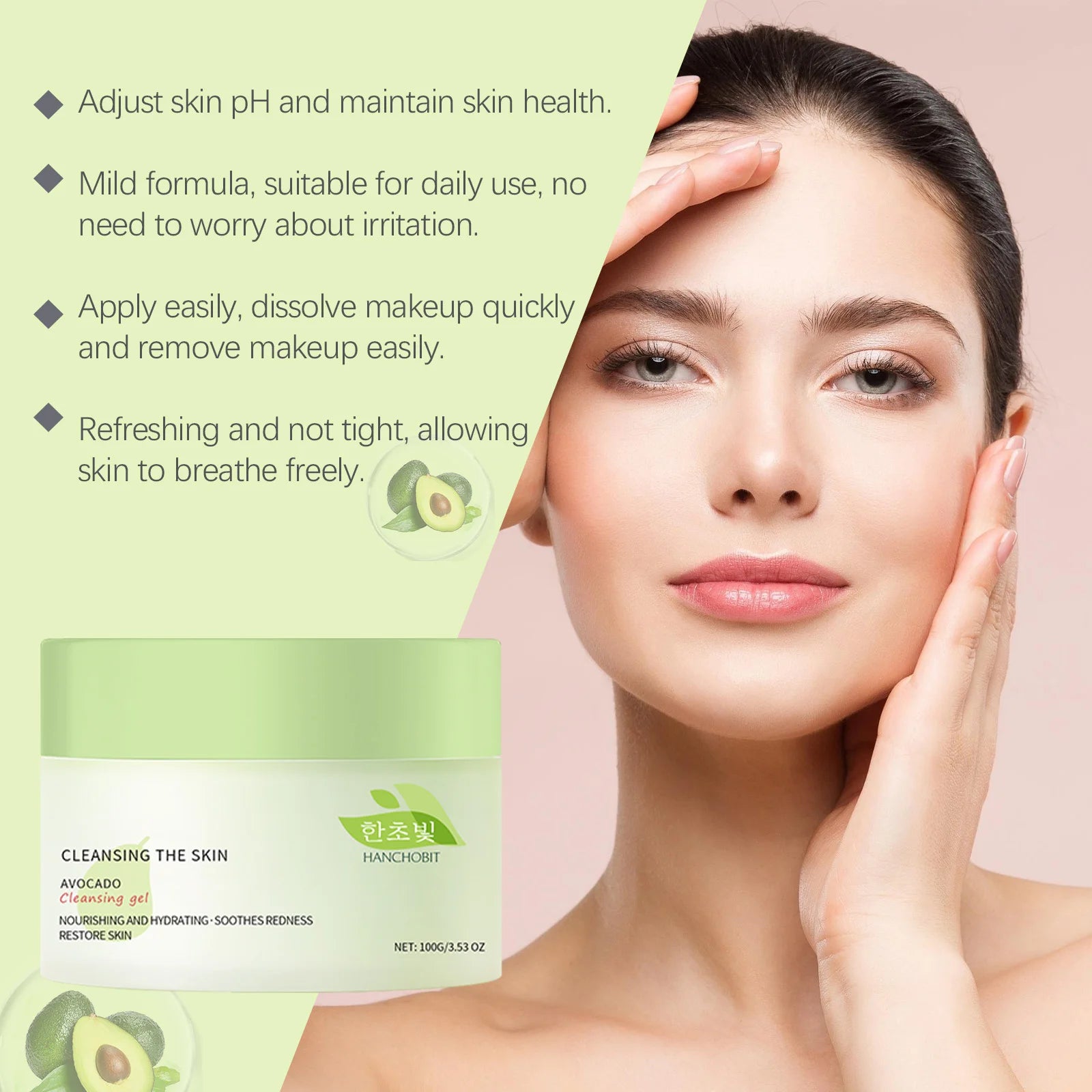 100g Avocado Makeup Remover Gel Gentle Dissolve Makeup Cleaning Pore Non-tight Refreshing Soothing Redness Face Makeup Remover Oasis Select
