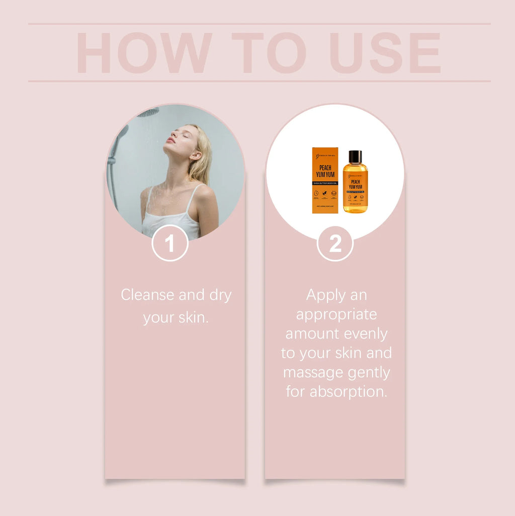 100ML Peach Shea Butter Body Oil Deep Moisturizing & Nourishing Enhance Skin Elasticity Lightweight Fast Absorbing Essence Oil Oasis Select
