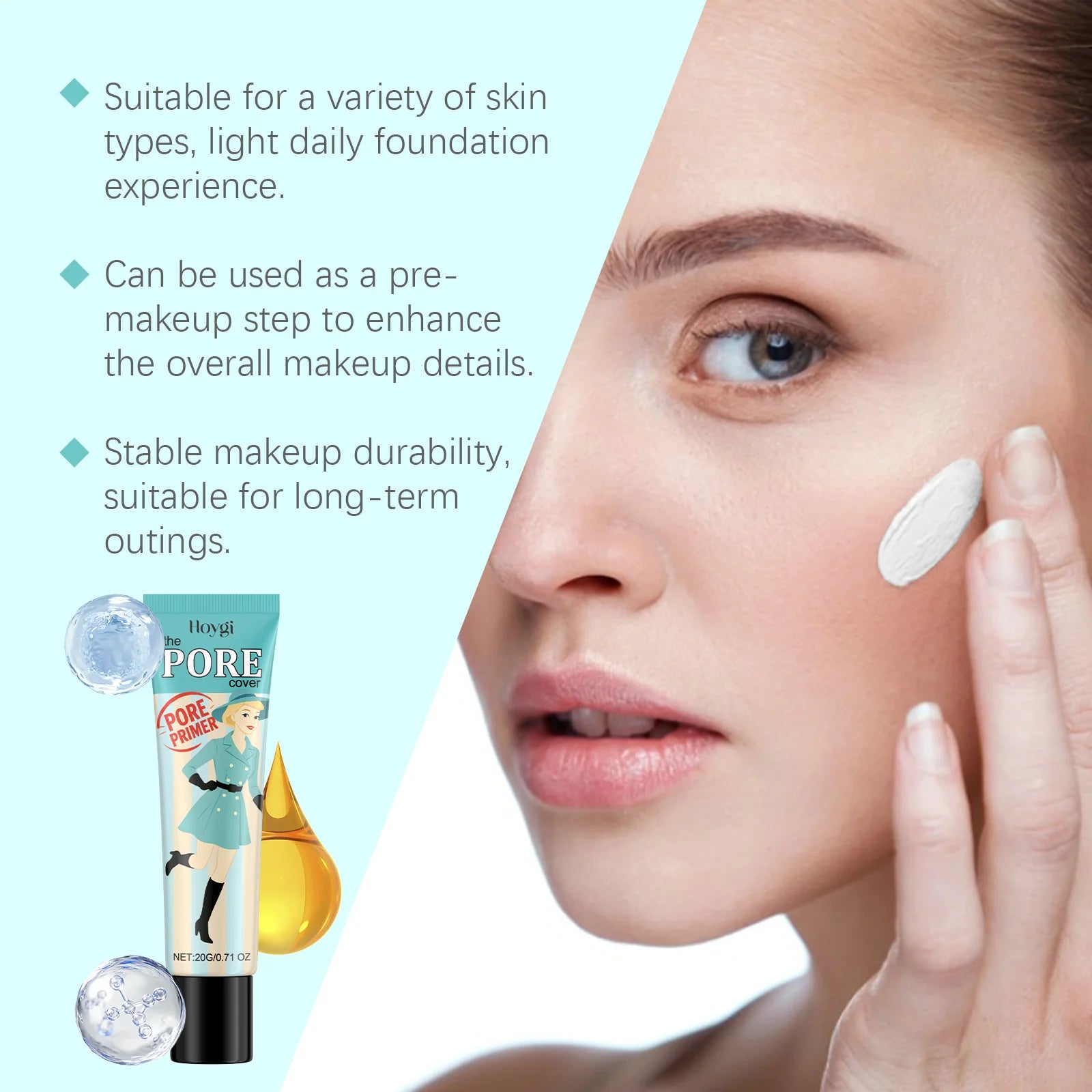 Hoygi Face Makeup Pore Primer Moisturizing Long Lasting Non-sticky Even Skin Tone Oil Control Sweatproof Smoothing Pore Primer Oasis Select