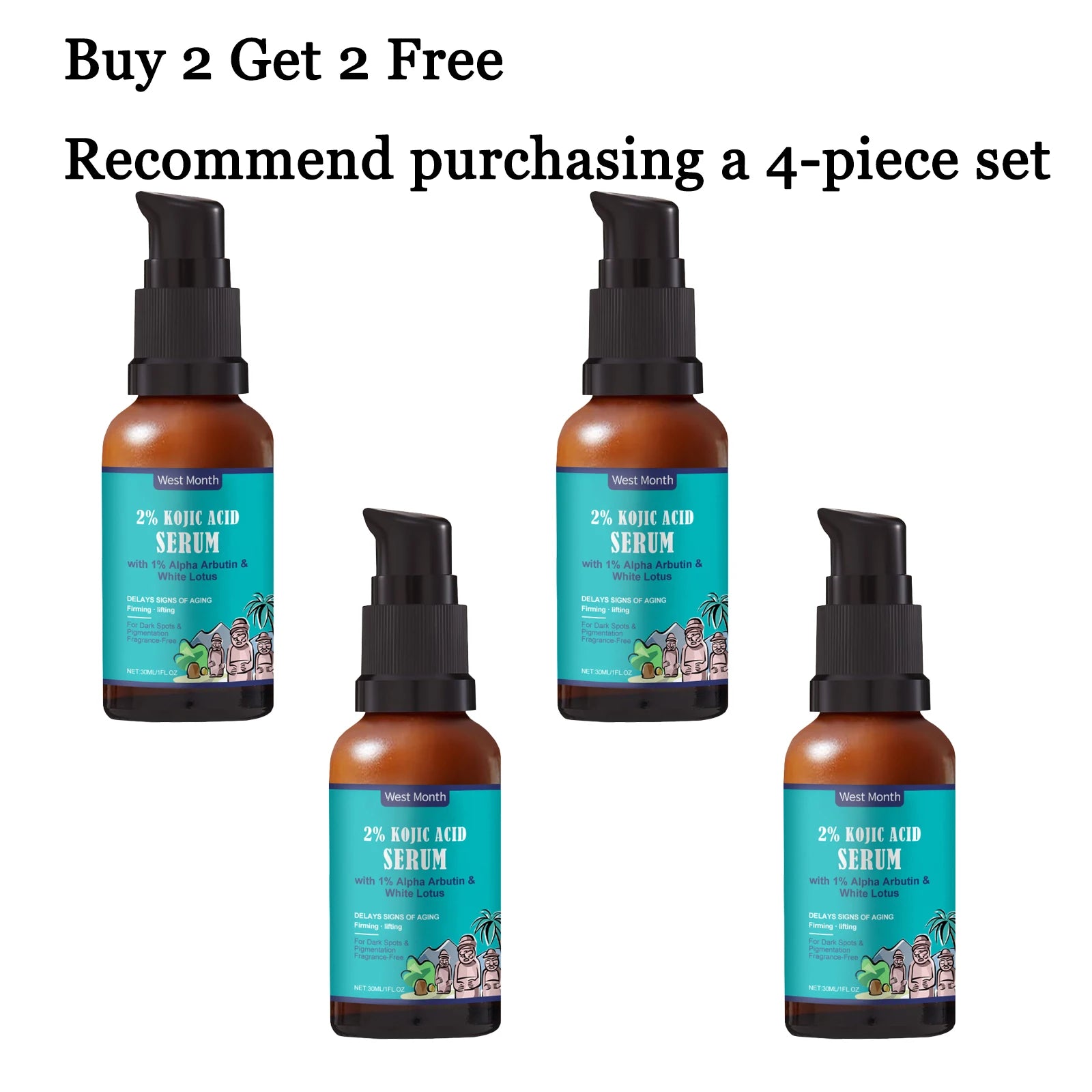 30ml Kojic Acid Face Serum Gentle Moisturizing Improve Skin Texture Smoothing Restoring Gloss Strengthen Repairing Damaged Softening Facial Serum Oasis Select 4 pcs United States