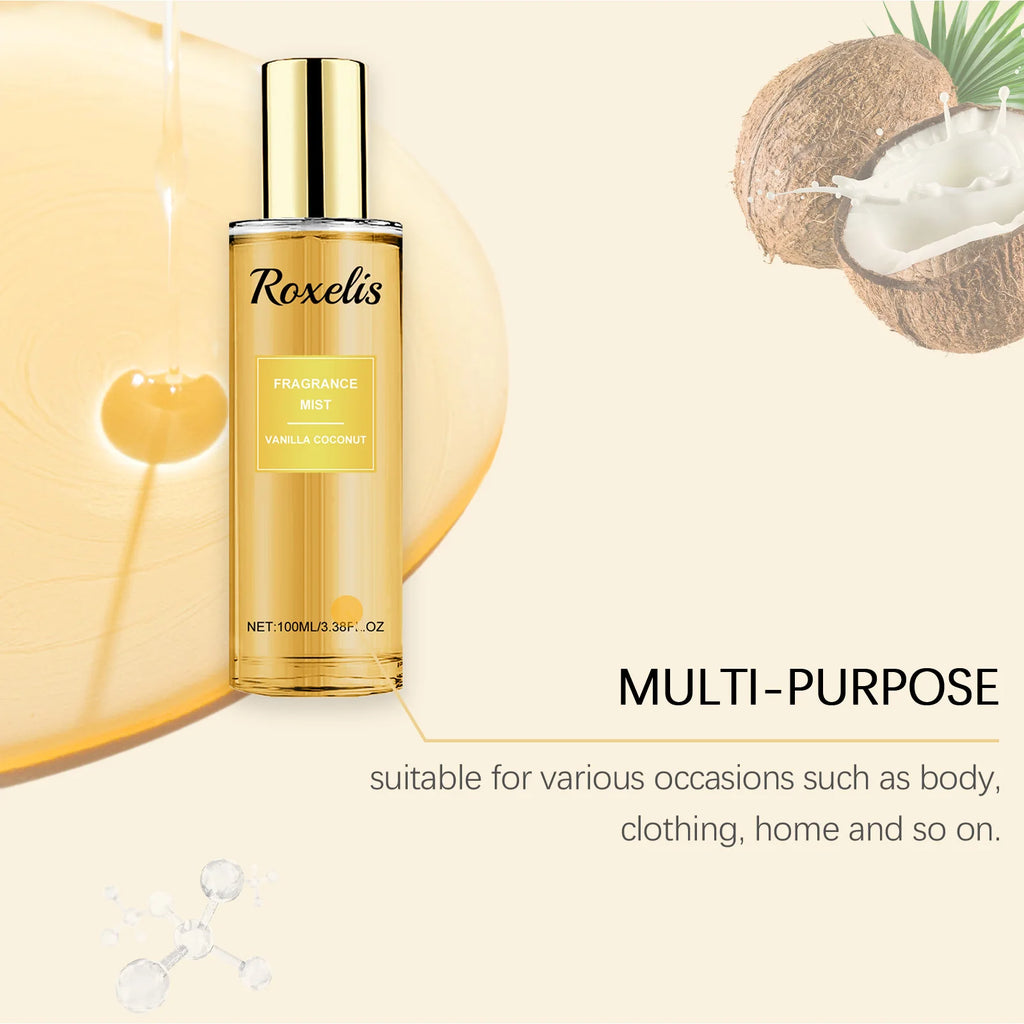 Roxelis Unisex Vanilla Coconut Aroma Spray Floral Fragrance with Lasting Pheromones Attractive Body Perfume for Men Oasis Select