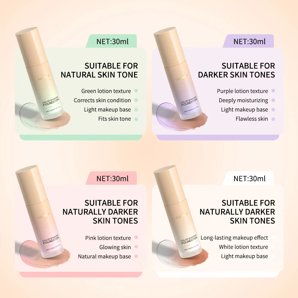 Color Changing Foundation Long-Lasting Makeup Effect Magic Foundation High Coverage Self-Coloring Cc Cream Cosmetics Oasis Select