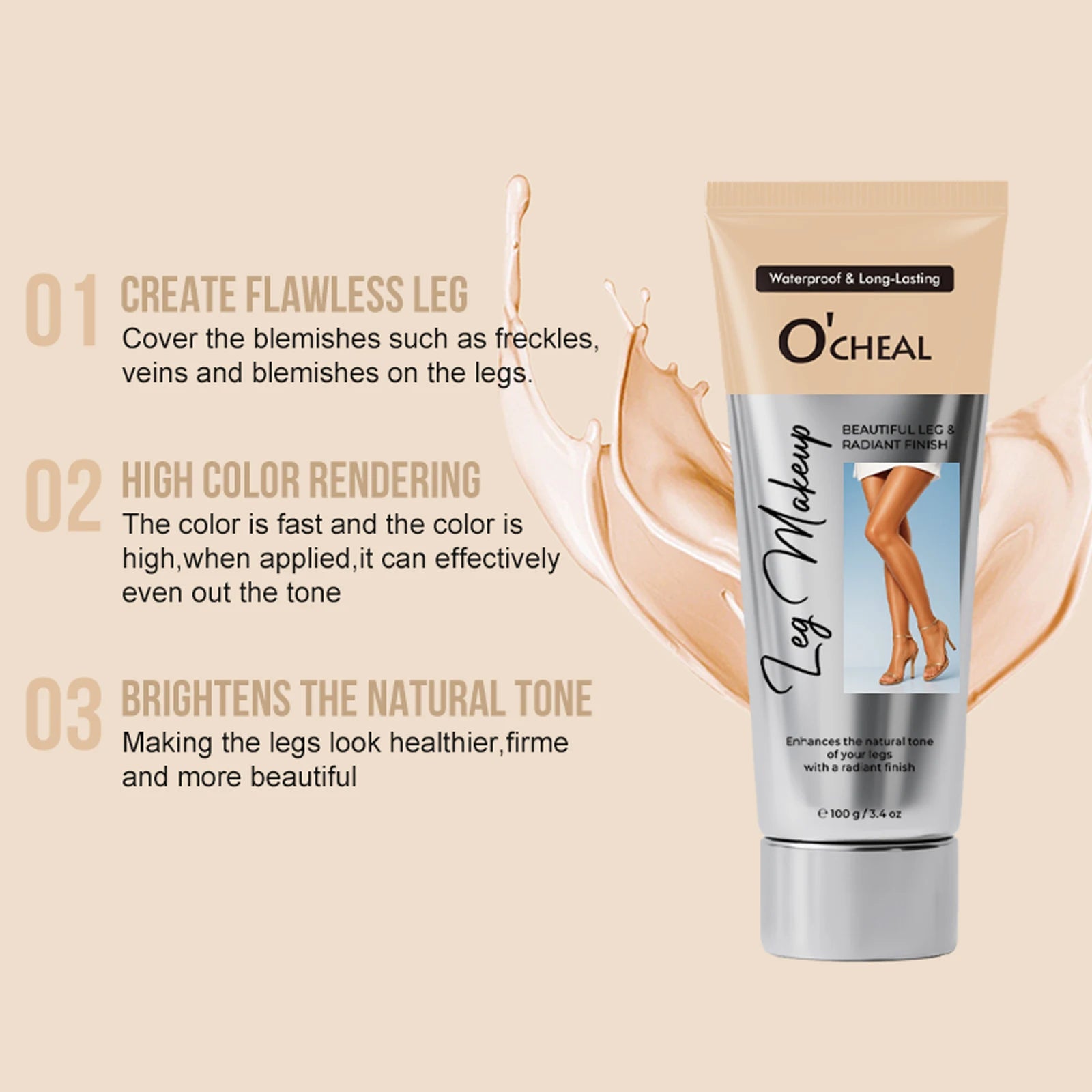 OCHEAL 100ml Beauty Leg Cream Makeup Body Coverage Long-lasting Waterproof Concealer Skin Tone Wheat Tan Brown Liquid Foundation Oasis Select