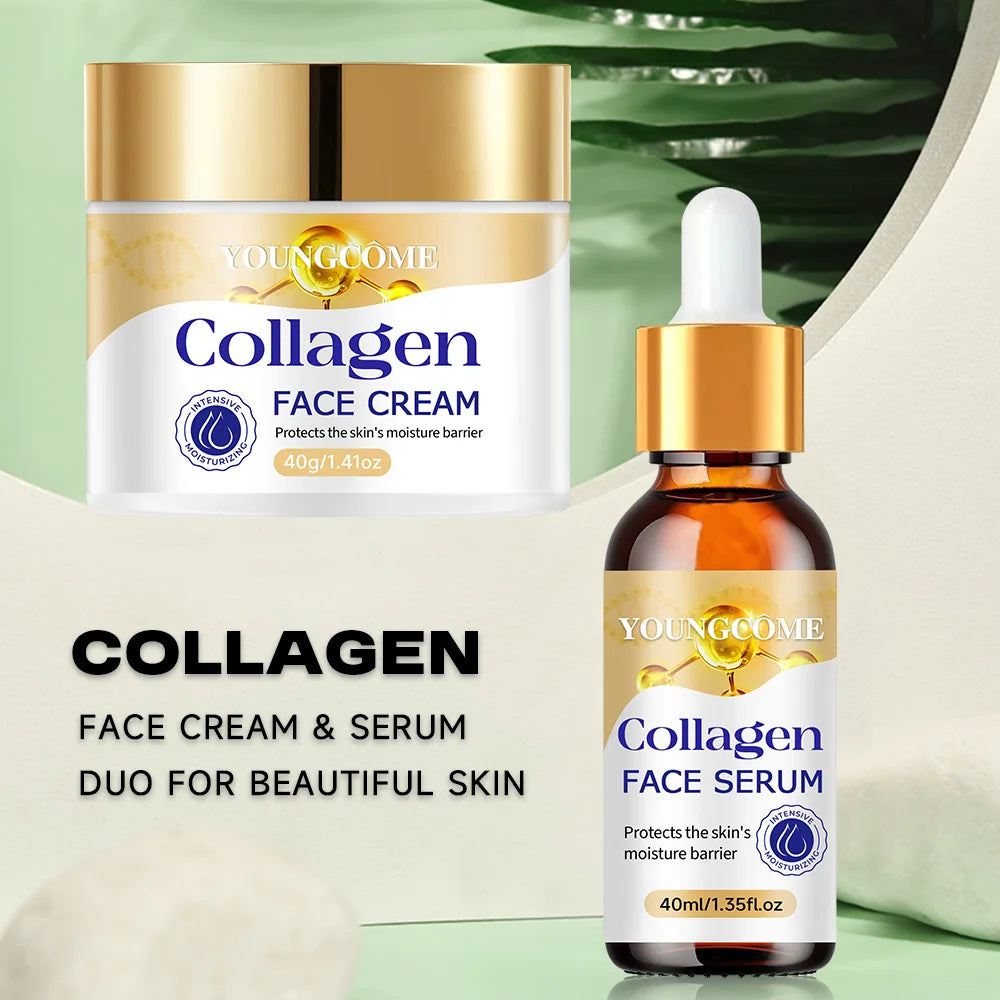 YOUNGCOME Collagen Cream & Serum Set – Vitamin E Moisturizing Face Cream & Serum Set Oasis Select