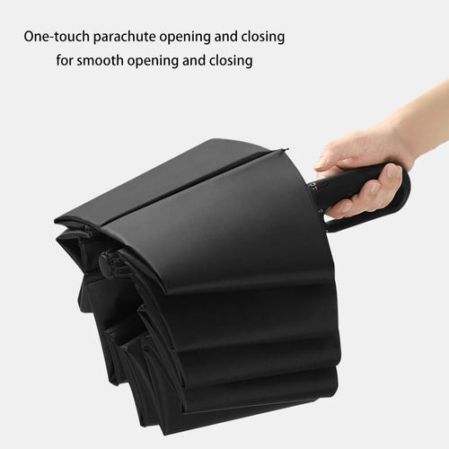 Fully Automatic Reverse-Locking 12-Rib Windproof And Rainproof Black Vinyl Sun Umbrella Suitable For Both Sunny And Rainy Days. Oasis Select