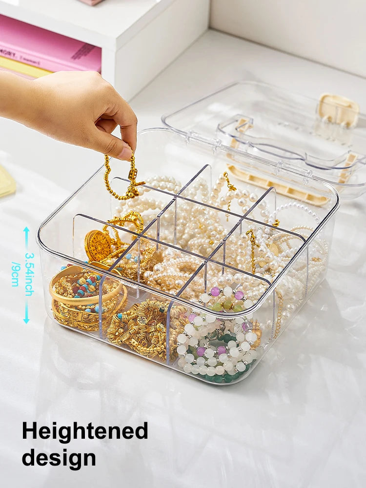 1pc Elegant Jewelry Box, Spacious Multi-Layer Organizer With Lid, Stylish Transparent Storage Solution For Watches, Necklaces, R Oasis Select
