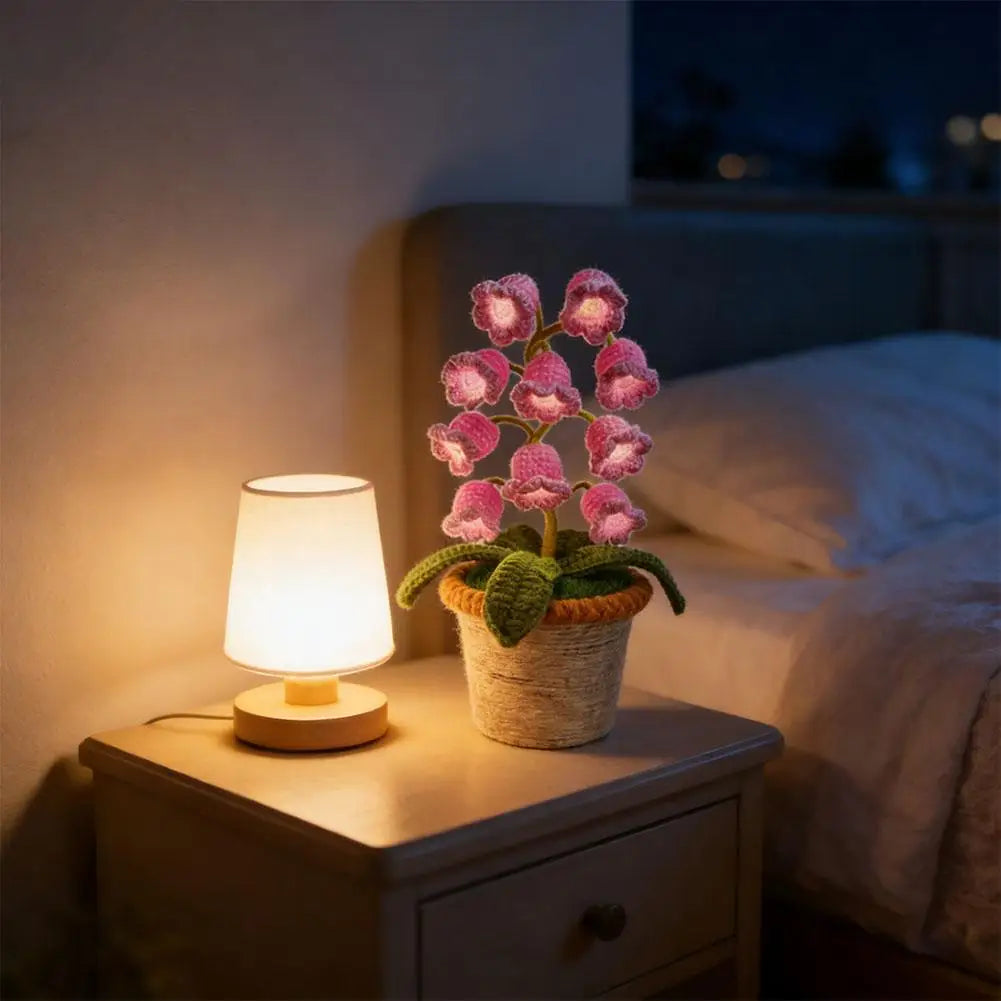 Handmade Crochet Orchid LED Night Light | Flower Pot Desk Lamp