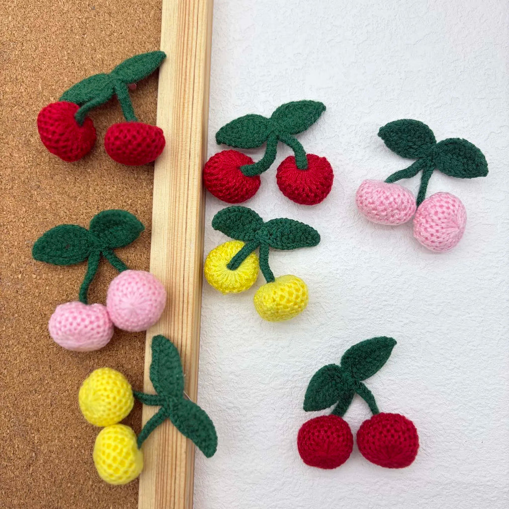 Handmade Crochet Cherry Brooch Set of 2 – DIY Knit Appliques