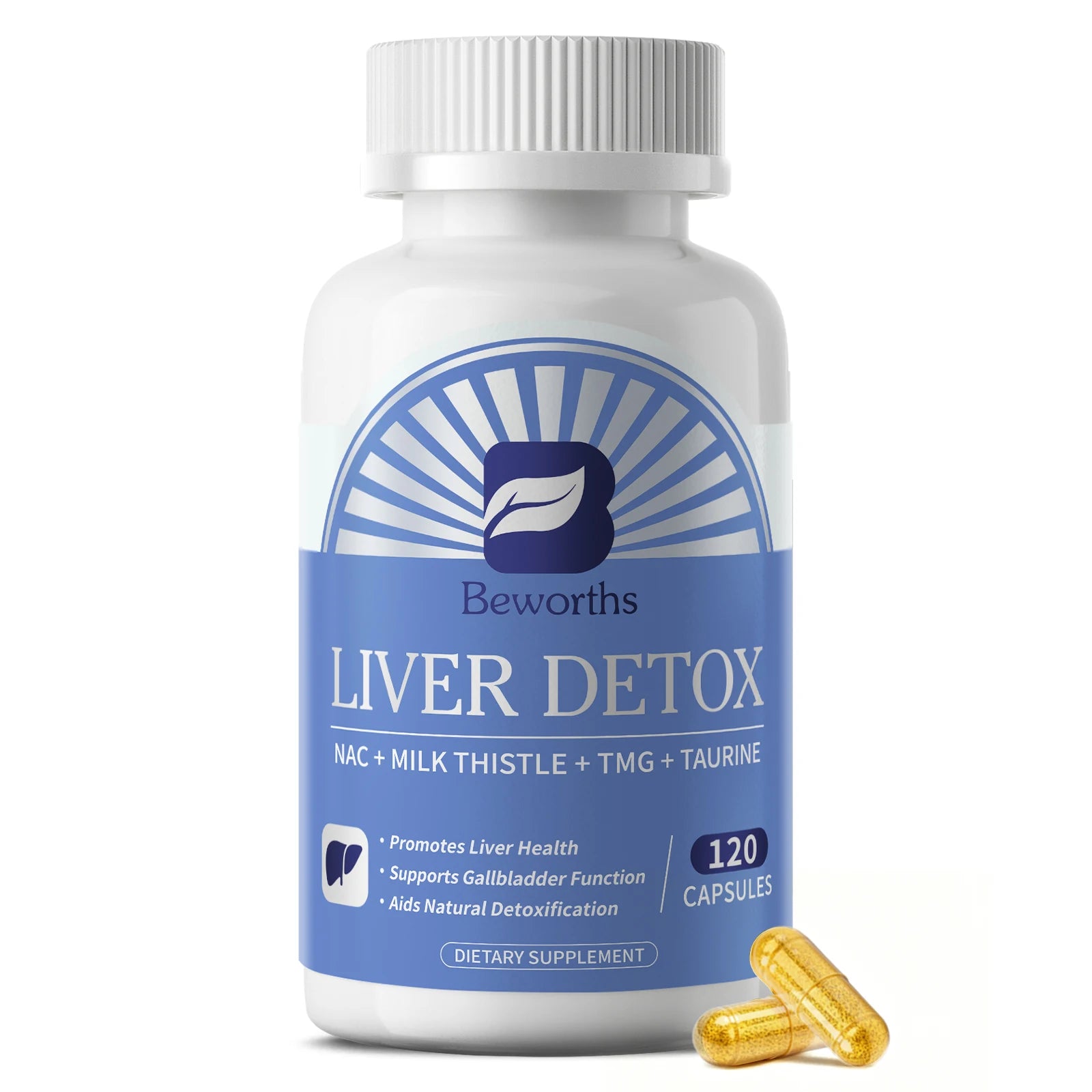 Beworths Liver Detox Pills with NAC,MILK THISTLE,TMG,TAURINE Liver Health Support Non-GMO Formula,Vegan Vegetarian Friendly Oasis Select 120pcs 1bottle United States