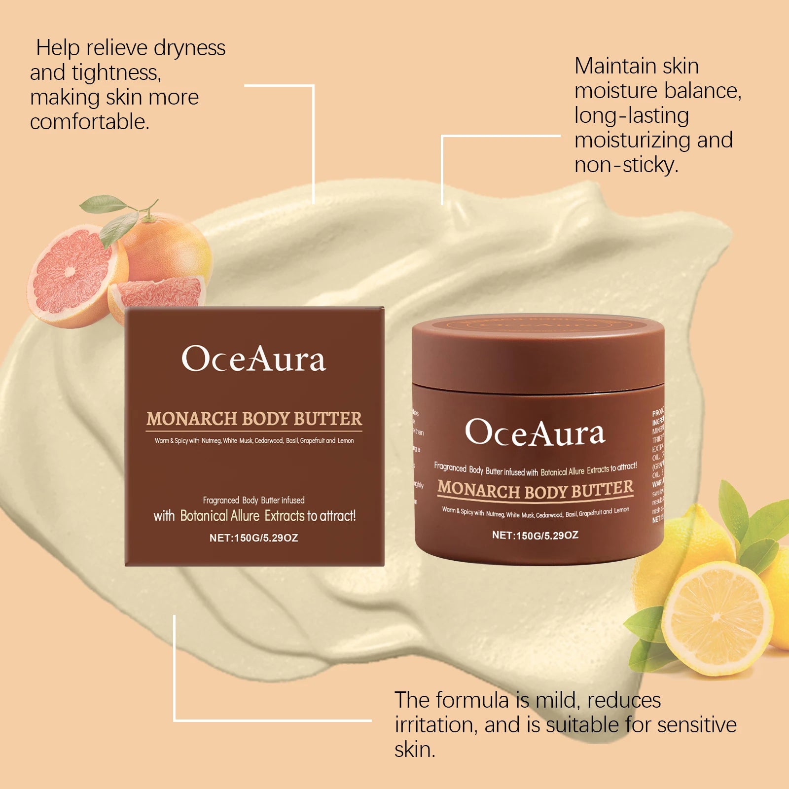 150G Men's Body Moisturizing Cream Deep Nourishing Softening Skin Lightweight Non-greasy Smoothing Soften Men's Body Lotion Oasis Select