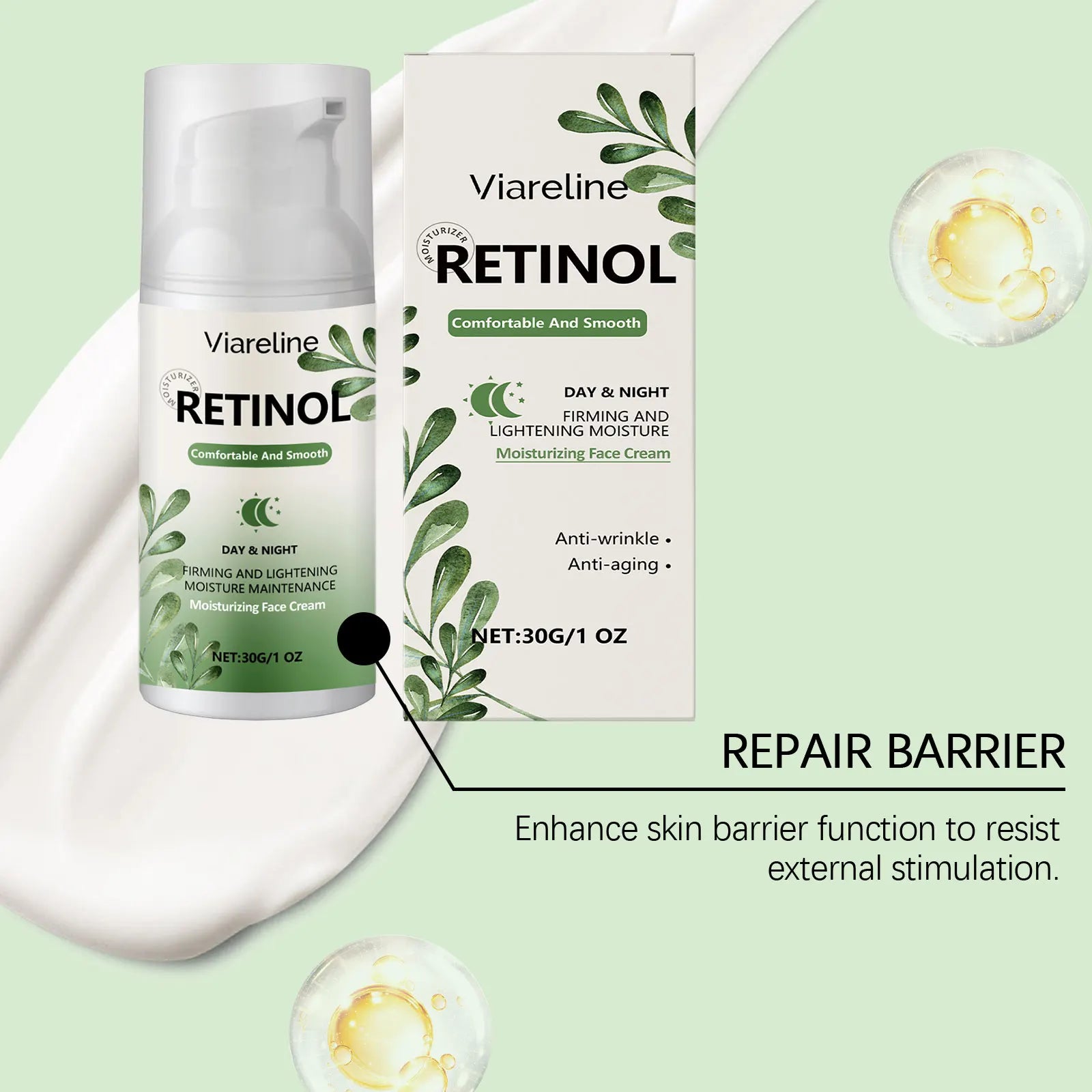 Viareline Retinol Face Cream Deeply Moisturizing Firming Skin Improve Skin Texture Enhance Smoothness Tightening Facial Cream Oasis Select